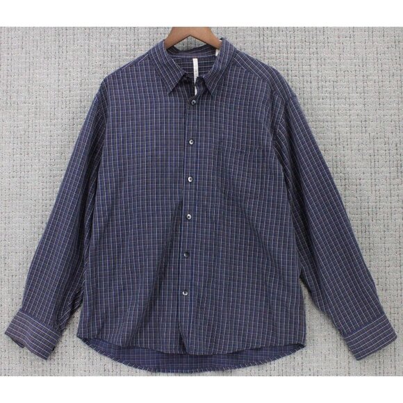 AXIS Shirt Mens Large L Navy Blue Plaid Button Down Pocket Front Collared Cotton - Picture 1 of 9